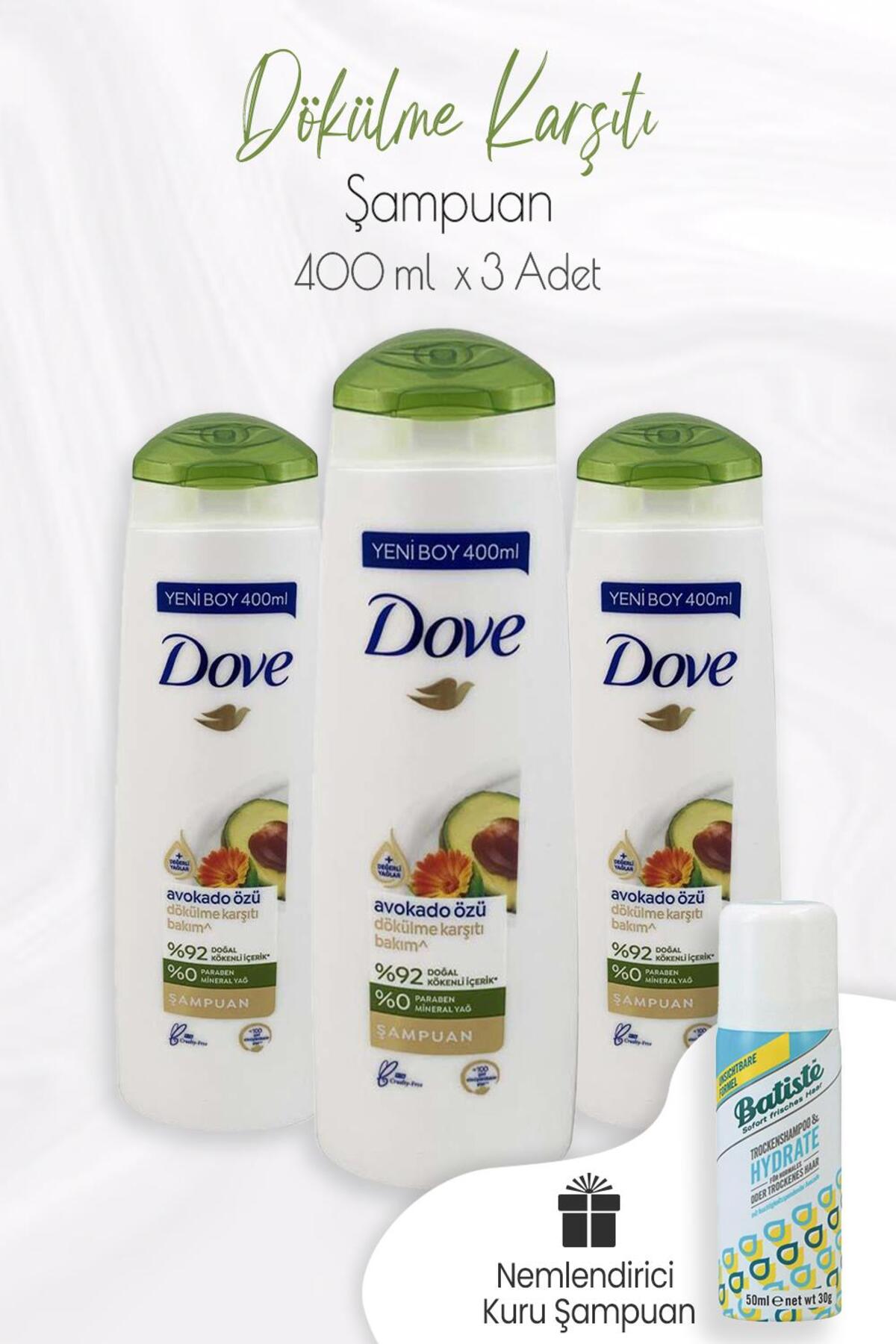 Avokado Özü Dökülme Karşıtı Şampuan 400 ml x 3 Adet ve Kuru Şampuan 50 ml