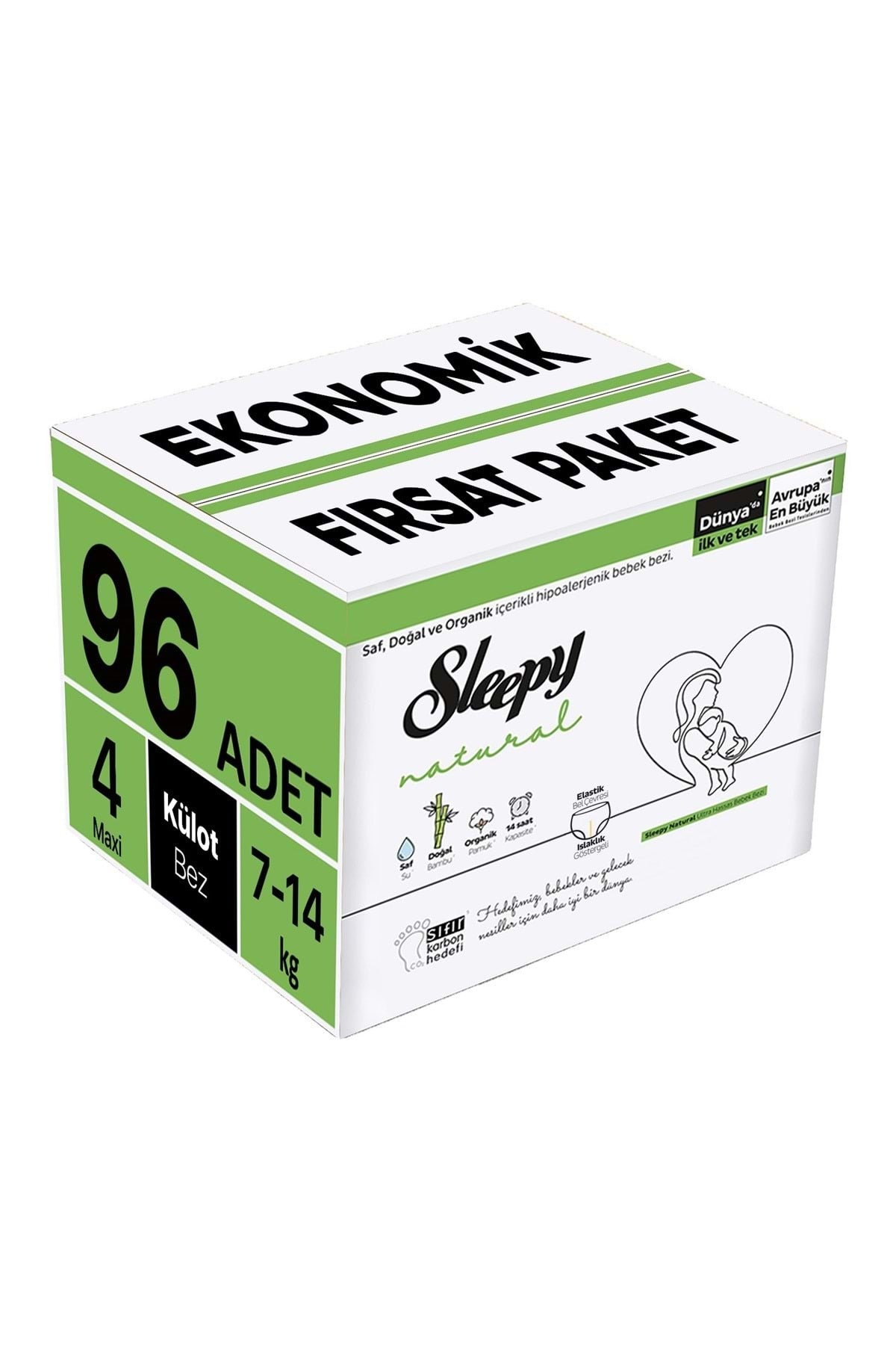 Külot Bebek Bezi Natural Beden:4 (7-14KG) Maxi 96 Adet Ekonomik Fırsat Pk