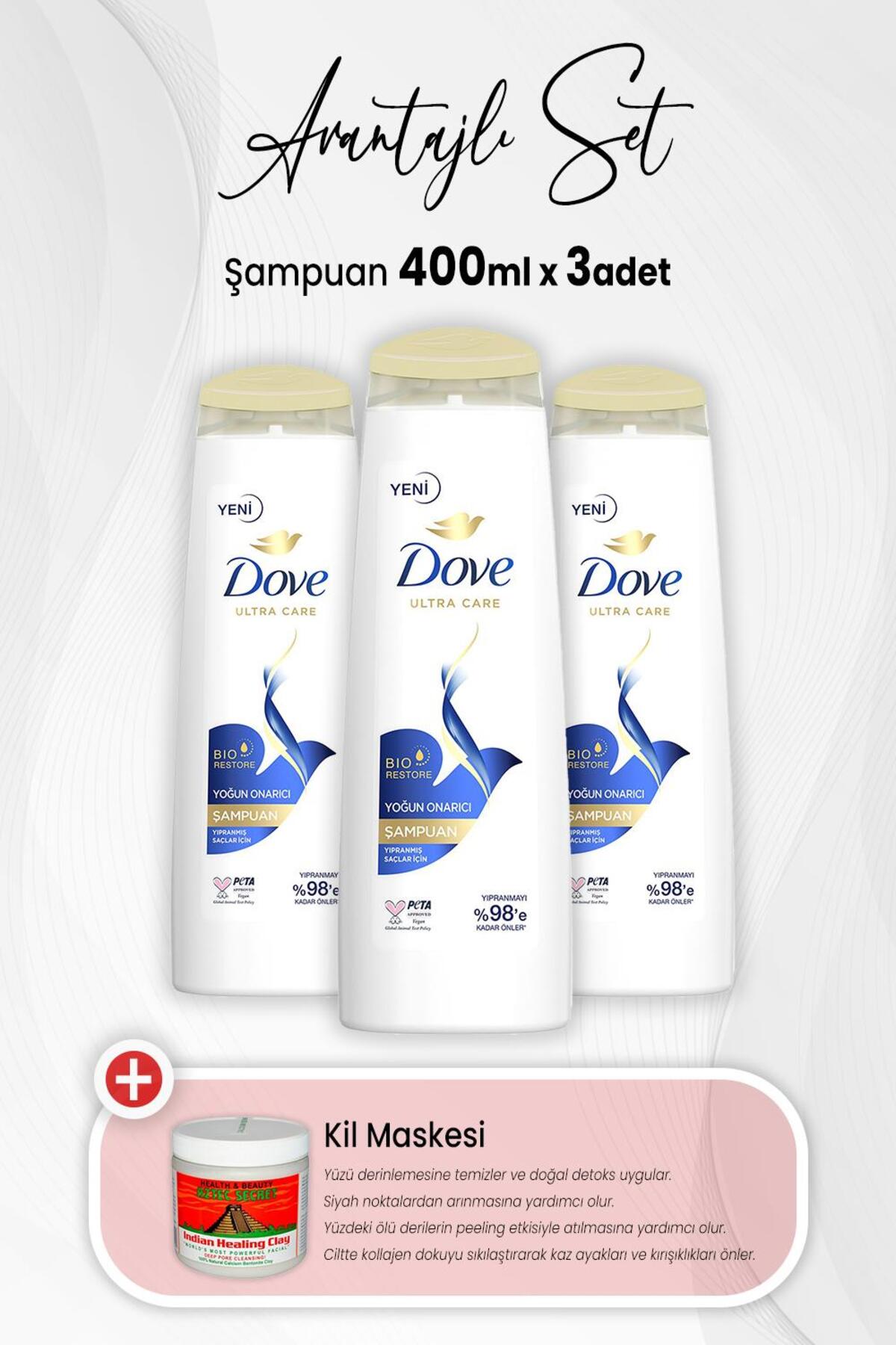 Ultra Care Yoğun Onarıcı Şampuan 400 ml x 3 Adet ve Kil Maskesi