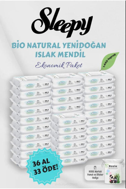 40'lı Bio Natural Yenidoğan 36 AL 33 Öde Islak Havlu, Hediyeli