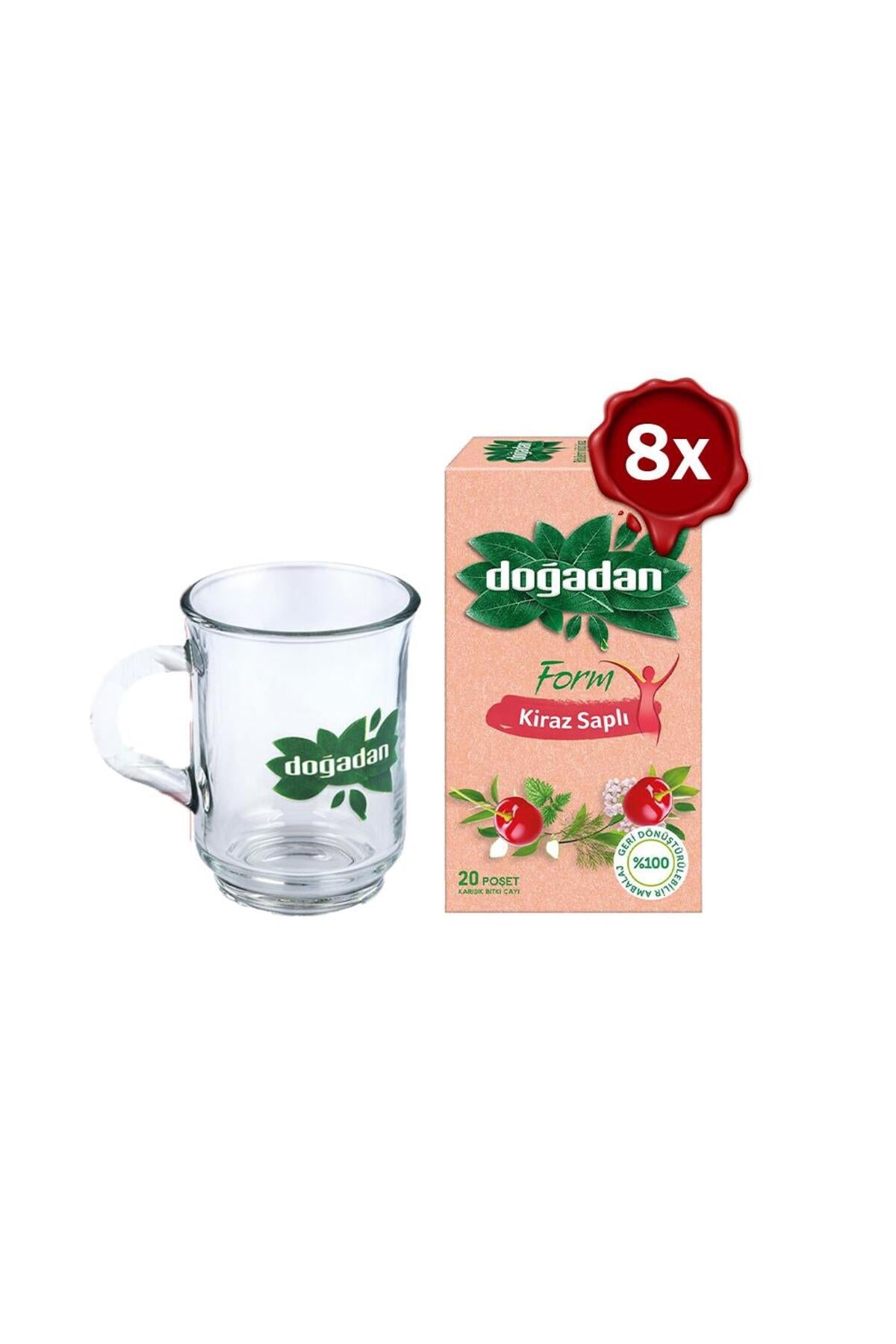 Form Çay Kiraz Saplı 20'li x 8 ve Cam Bardak Hediyeli