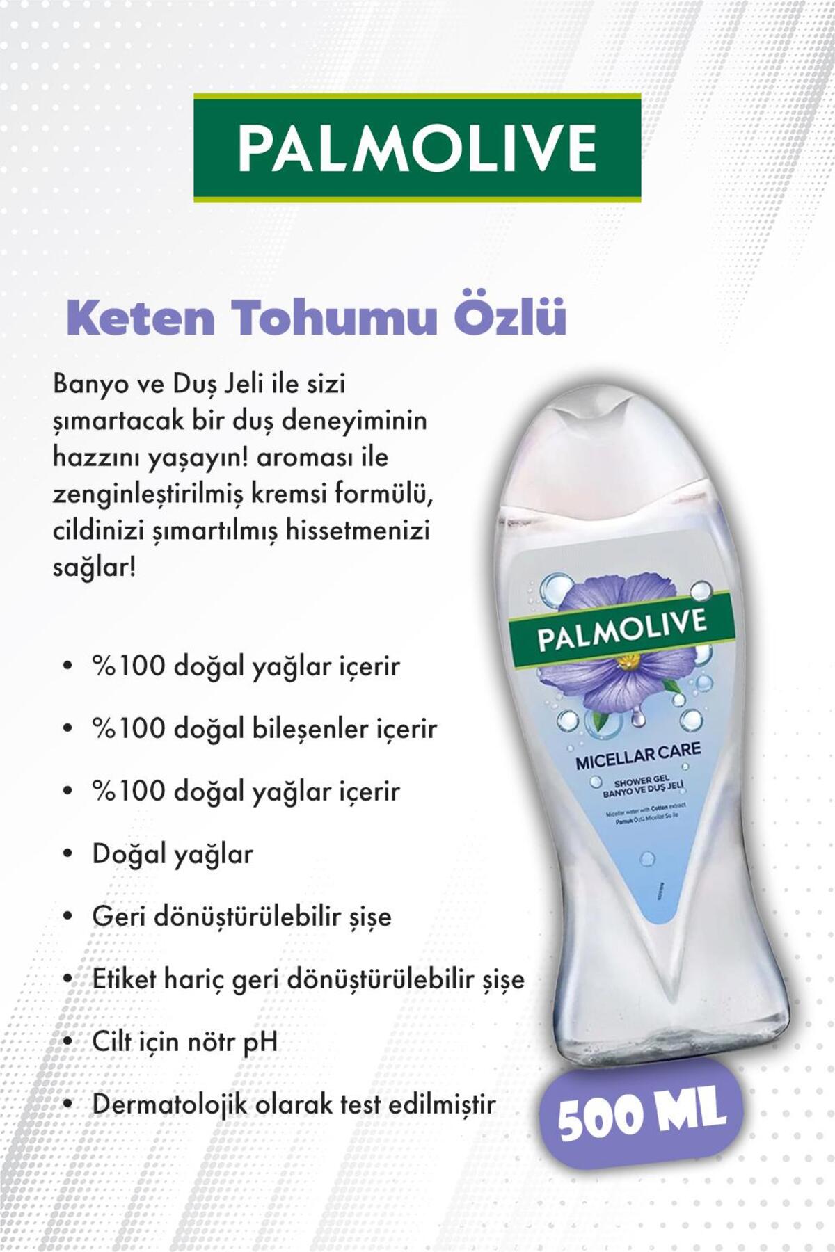 4 Adet 500 ML Palmolive Mıcellar Care Keten Tohumu Özlü Duş Jeli ve ROSIE
