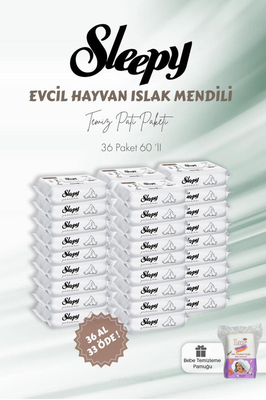 36 AL 33 ÖDE Evcil Hayvan Islak Havlusu 60'lı ve Bebek Pamuğu