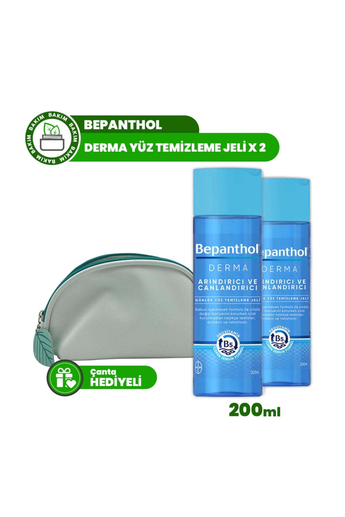 Derma Yüz Temizleme Jeli 200 Ml X 2, Çanta Hediyeli