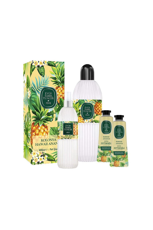 Hawaii Ananas Kolonya 400 ml, 150 ml ve 2 Adet El ve Vücut Kremi 50 ml