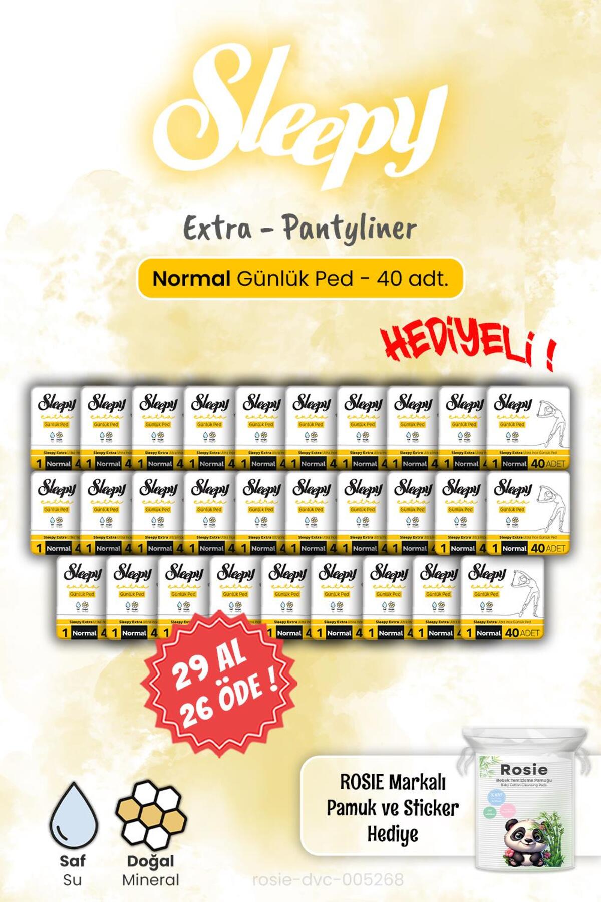 Extra 29 AL 26 ÖDE 40'lı Günlük Ped Normal 40'lı ve Rosie Hediye