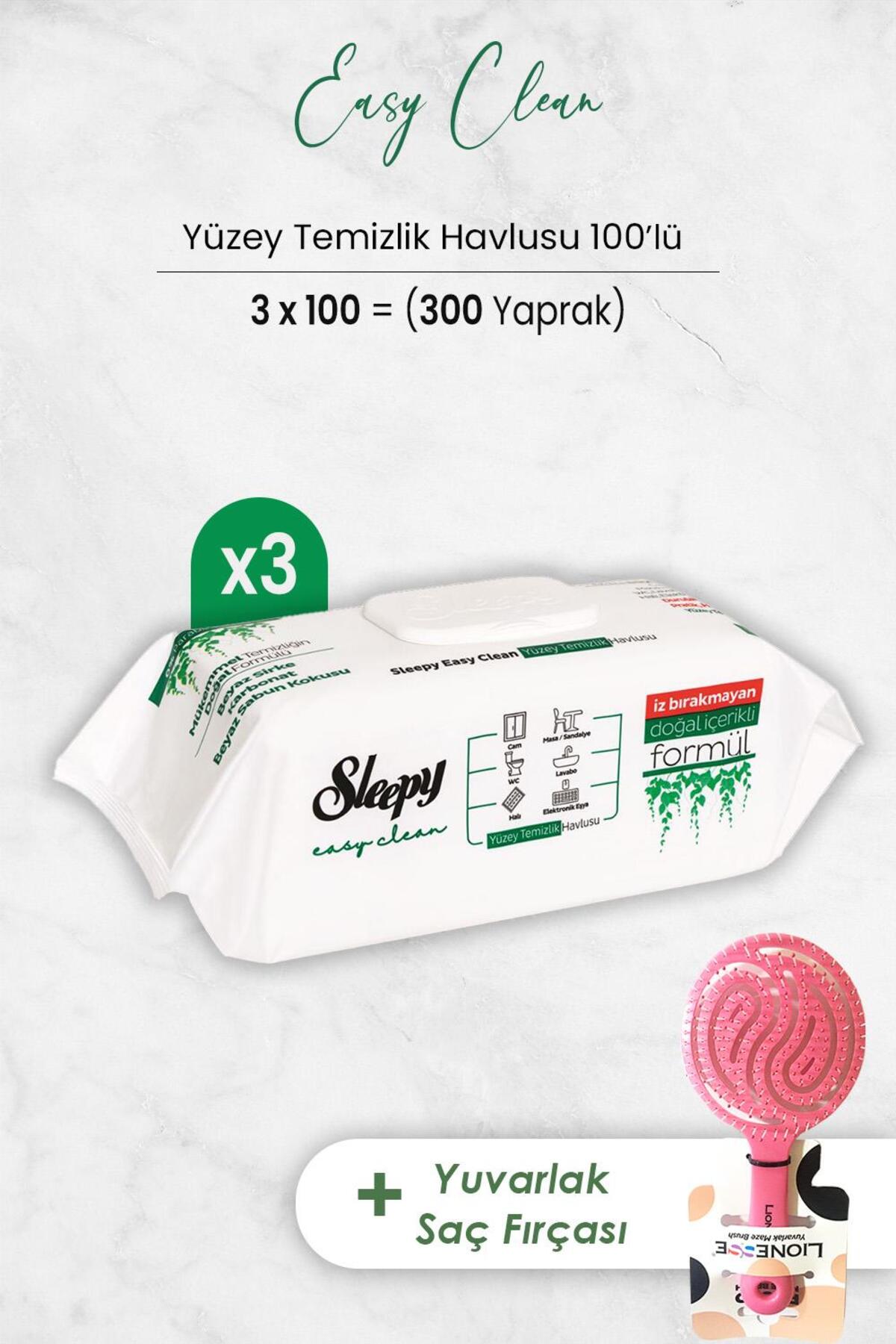 Easy Clean Yüzey Temizlik Havlusu 100' lü x 3 Adet ve Saç Fırçası Yuvarlak Pembe