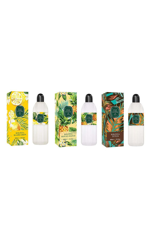 Kolonya Klasik Limon, Hawaii Ananas ve Tütün Pet Şişe 400 ml