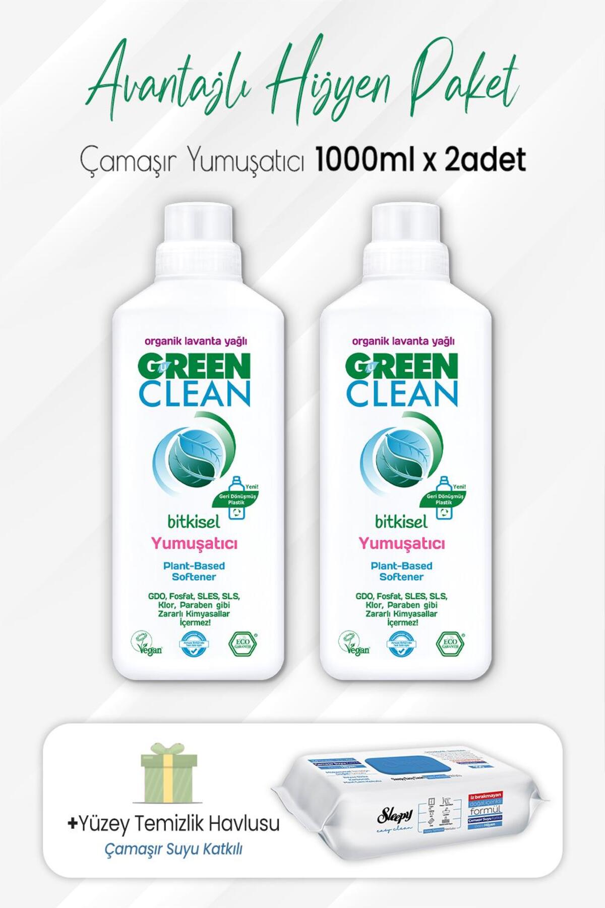 Yumuşatıcı Lavanta 1 lt x 2 Adet ve Çamaşır Sulu Temizlik Havlusu 100' lü