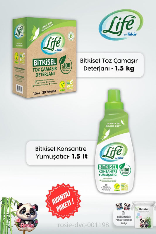 %100 Bitkisel Toz Çamaşır Deterjanı 1.5 Kg, Konsantre Yumuşatıcı 1.5 Lt Ve Rosıe