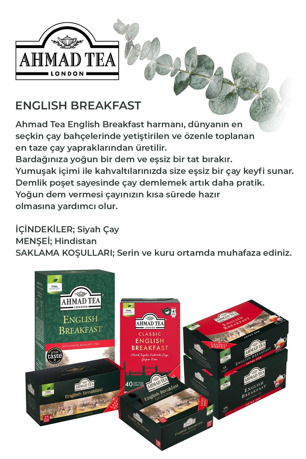 English Breakfast 25'li Bardak Poşet Çay, 7 paket ve Rakun Kupa