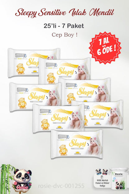 7 AL 6 ÖDE Sleepy Sensitive Islak Mendil 25'li ve ROSIE Pamuk