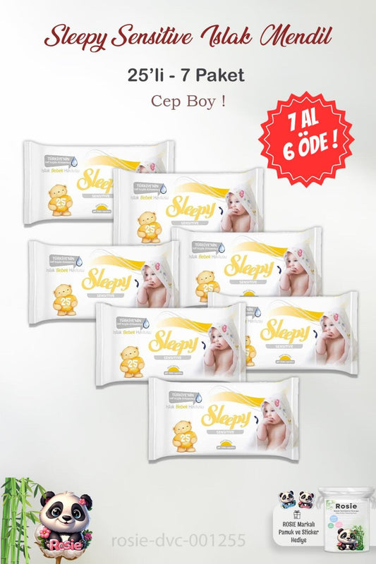 7 AL 6 ÖDE Sleepy Sensitive Islak Mendil 25'li ve ROSIE Pamuk