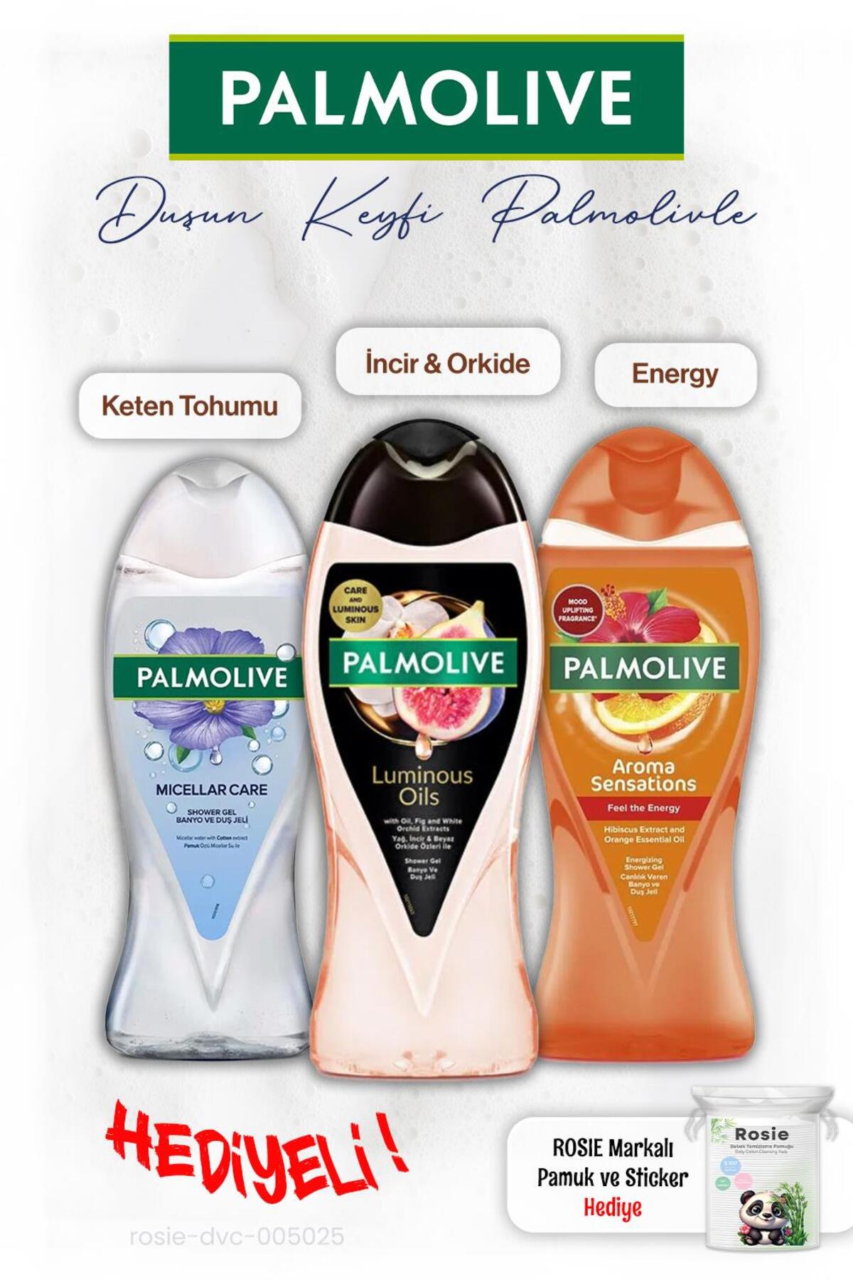 3'lü Duş Jeli Keten Tohumu 500 ml, İncir 250 ml, Energy 500 ml, ROSIE hediye