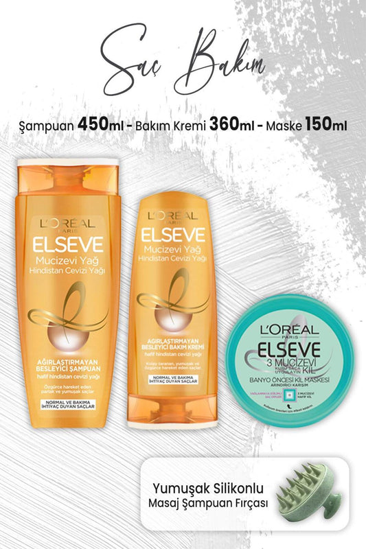 Mucizevi Hindistan Cevizi Şampuan 450 Ml, Krem 360 Ml, Kil Maskesi 150 ml Ve Masaj Şampuan Fı