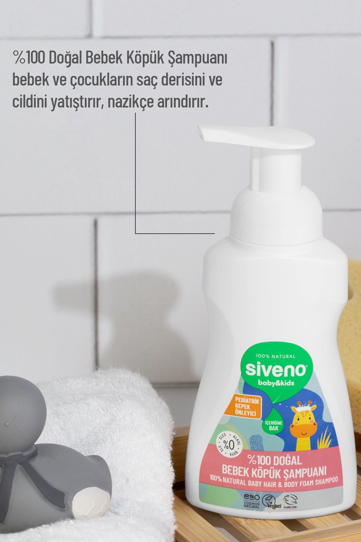 %100 Doğal Bebek Köpük Şampuanı Yenidoğan Saç ve Vücut Nemlendirici Bitkisel Vegan 250 ml