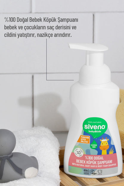 %100 Doğal Bebek Köpük Şampuanı Yenidoğan Saç ve Vücut Nemlendirici Bitkisel Vegan 250 ml