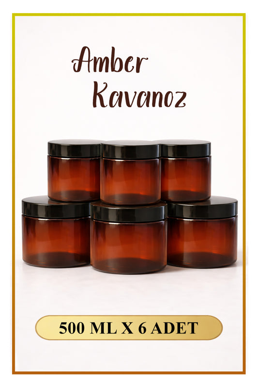 Amber Kavanoz 500 ML - 6 Adet, Çok Amaçlı Saklama Kabı (Mutfak & Banyo)