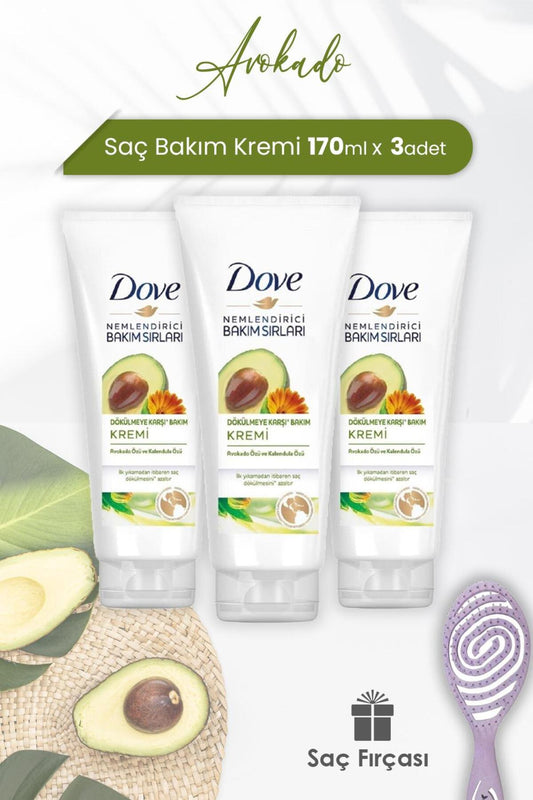 Saç Bakım Kremi Avokado 170 ml X 3 Adet Ve Saç Fırçası