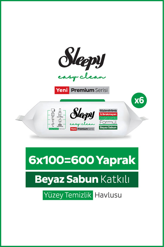 Easy Clean Premium Beyaz Sabun Katkılı Yüzey Temizlik Havlusu Mendili 6x100 (600 Yaprak)