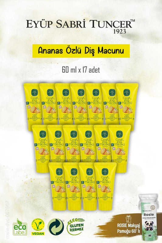 Doğal 17 Adet Ananas Özlü Çocuk Diş Macunu 60 ml, Rosie Hediye