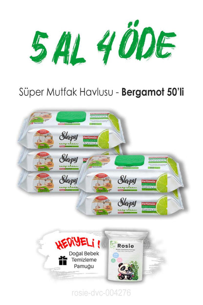 5 AL 4 ÖDE Sleepy Bergamotlu Süper Mutfak Havlusu 50'li ve ROSIE