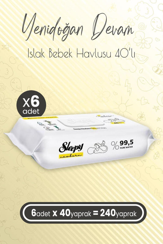 Yenidoğan Devam Islak Bebek Bakım Havlusu 40'lı x 6 (240 Yaprak)