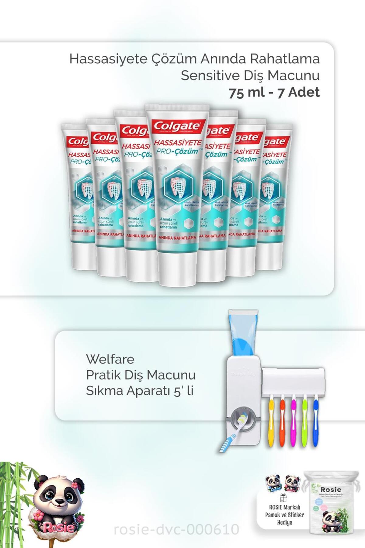 7 Adet Colgate Hassasiyete Çözüm Anında Rahatlama Sensitive Diş Macunu 75 ml, Diş Macunu Aparatı ve