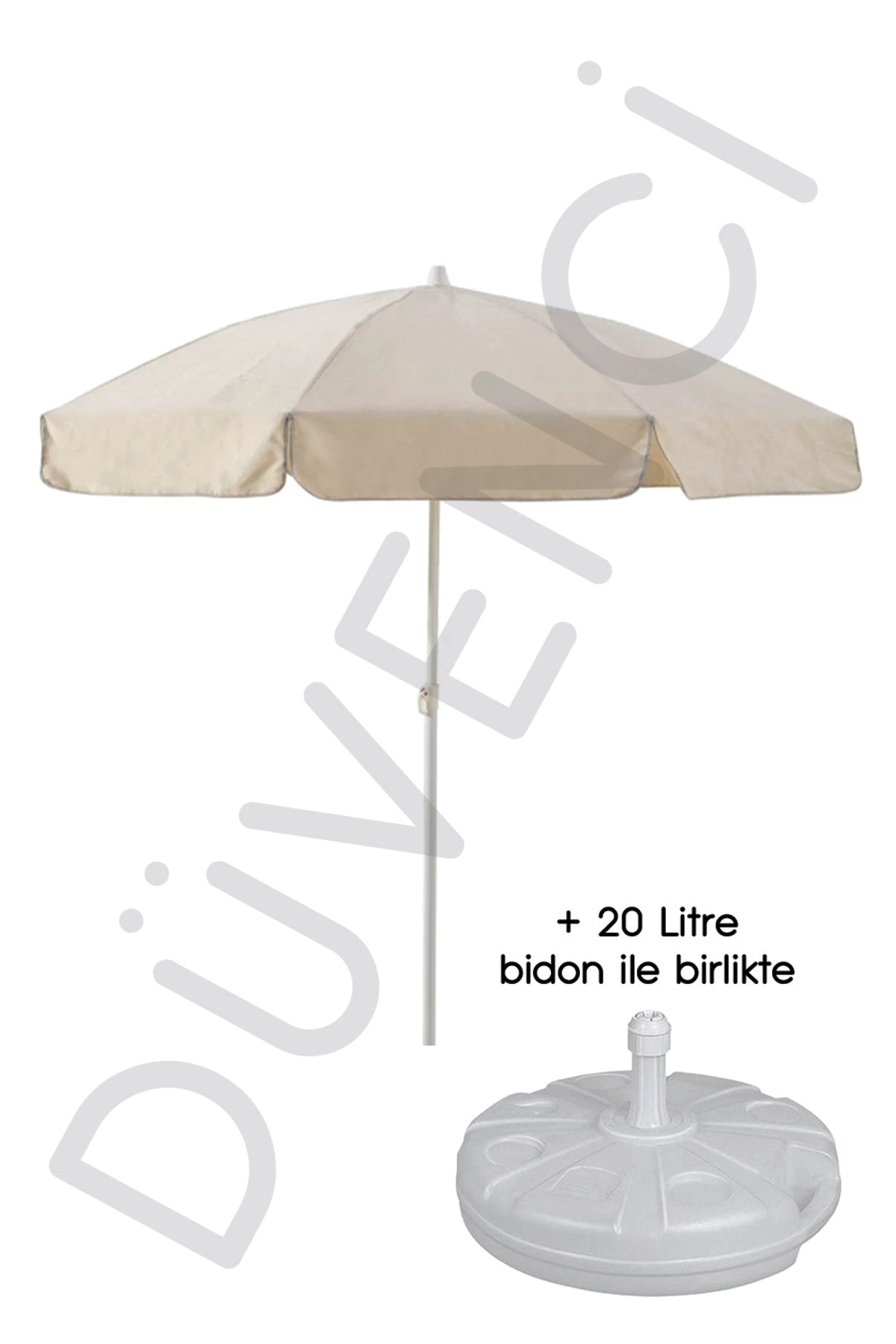 Krem 10 telli 200 cm çap Plaj Şemsiyesi, BİDONLU + Güneş Kremi 200 ml