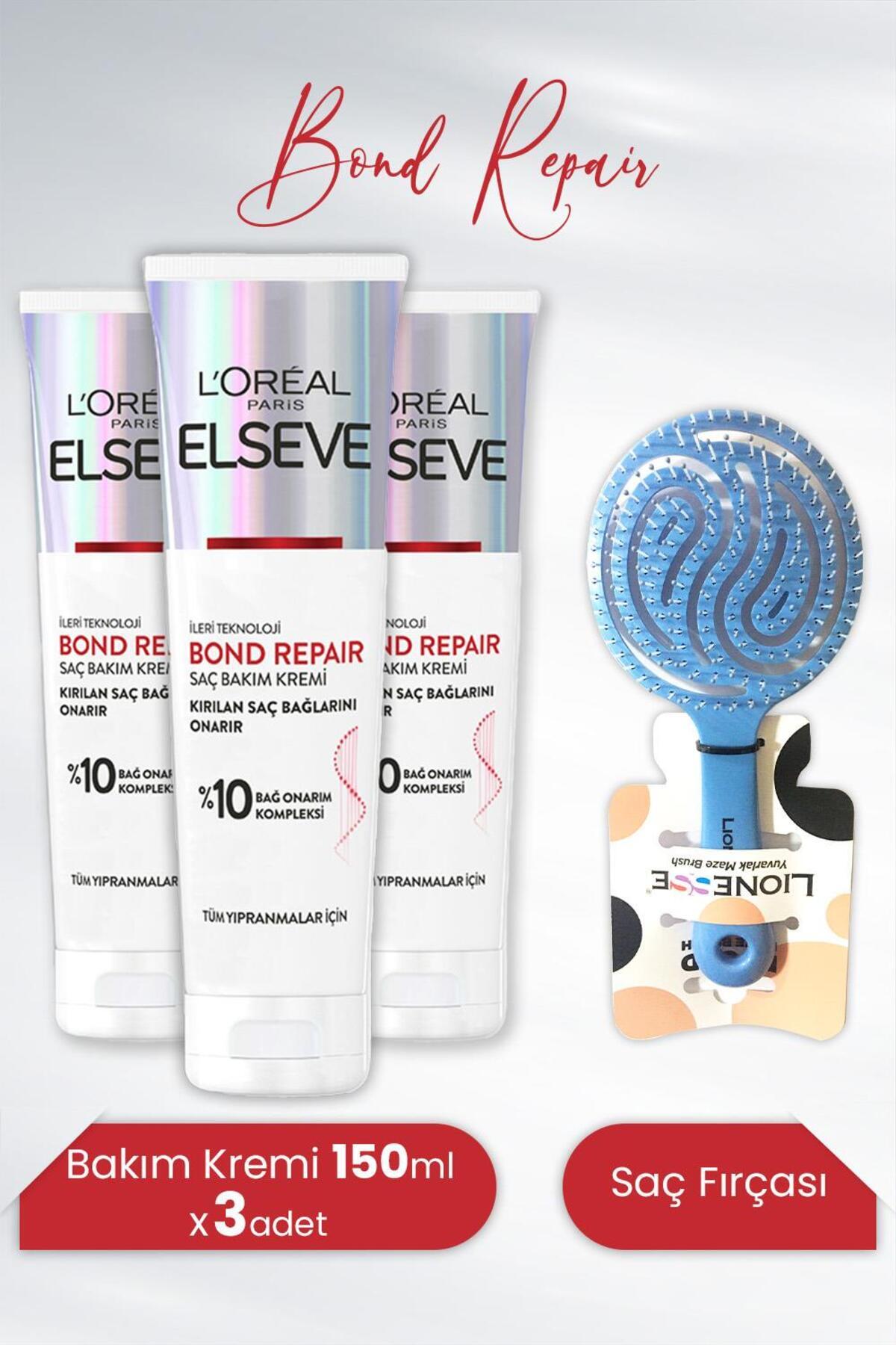 Bond Repair Saç Bakım Kremi 150 ml x 3 Adet ve Tarko Lionesse Saç Fırçası Yuvarlak Mavi