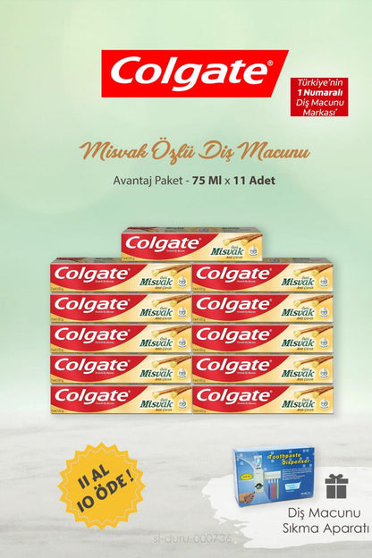 11 AL 10 ÖDE Colgate Misvak Özlü Diş Macunu 75 ml ve Diş Macunu Sıkma Aparatı Hediye
