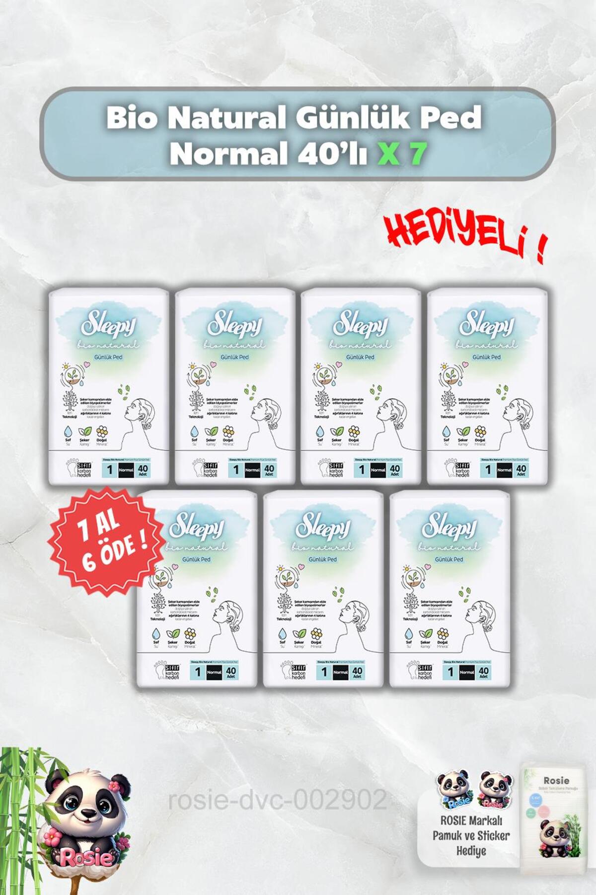Bio Natural Günlük Ped Normal 7 AL 6 ÖDE 40'lı ve Rosie