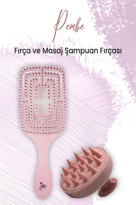 Yumuşak Silikonlu Masaj Şampuan Fırçası Pembe ve Vegan Saç Fırçası Toz Pembe 5860