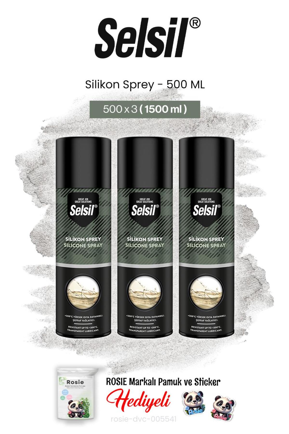 3'lü Silikon Sprey, 500 ml ve rosie pamuk