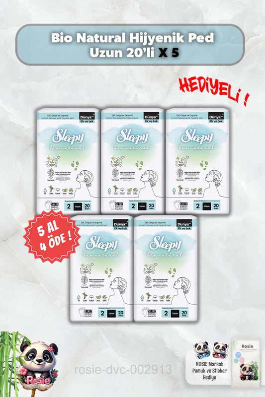 5 AL 4 ÖDE Sleepy Bio Natural Hijyenik Ped Uzun 20'li ve Rosie