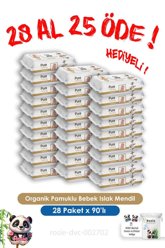 28 Al 25 Öde Organik Pamuklu Bebek Islak Havlu 90'lı