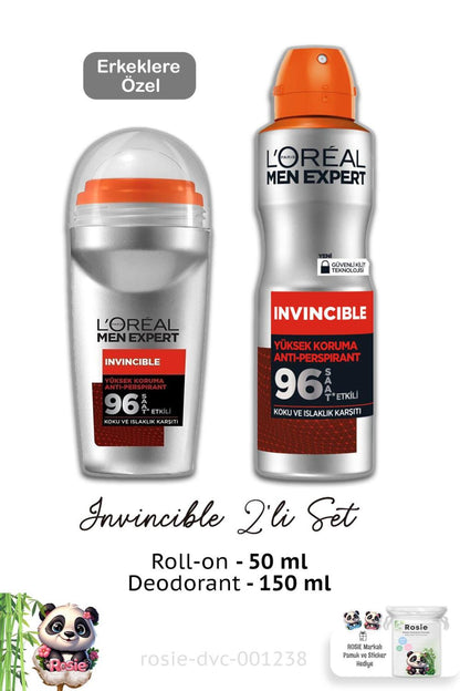Loreal Paris Men Expert Invincible Roll-On 50 ml, Deodorant 150 ml ve ROSIE