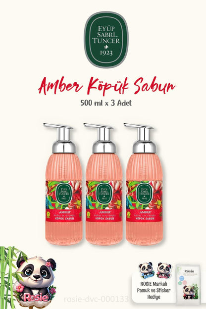 3 Adet Amber Köpük Sabun 500 ml ve Pamuk ROSIE 60'lı