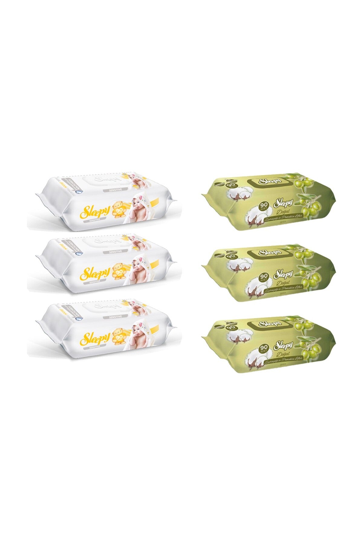 Sensitive Islak Havlu 90'lı x 3 Adet + Zeytinyağlı 90'lı x 3 Adet