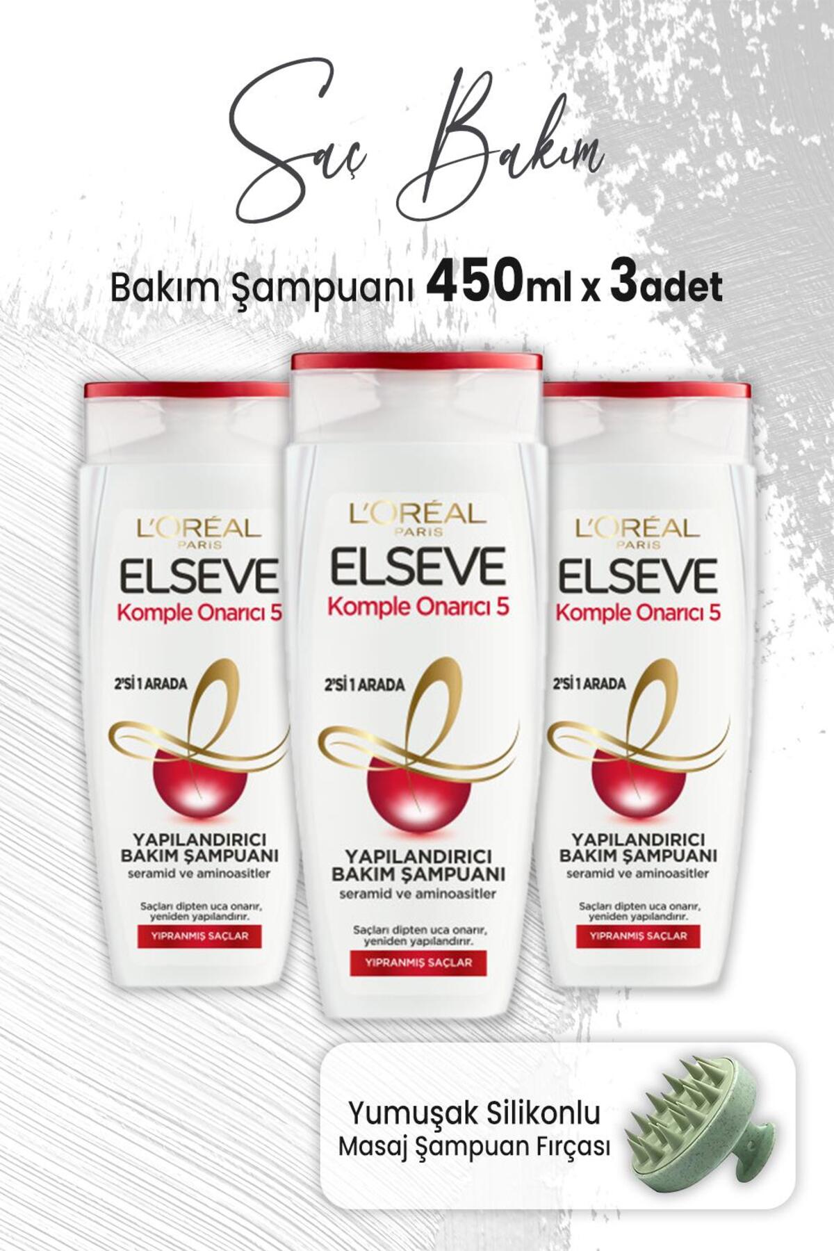 Komple Onarıcı 5 Şampuan 2'si 1 Arada 450 ml x 3 Adet ve Masaj Şampuan Fırçası Yeşil