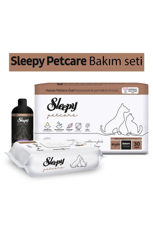 Petcare Bakım Seti ( 30'lu Pet Bakım Örtüsü + 60 Yaprak Islak Havlu + 500 ml Şampuan )