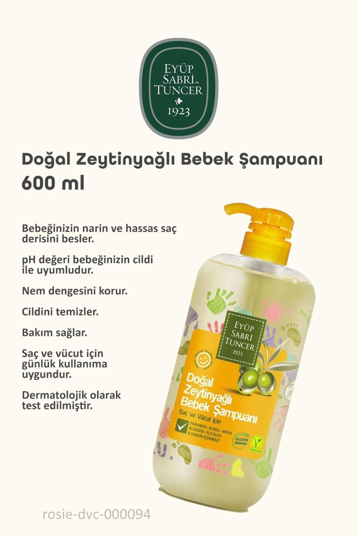 3 Adet Eyüp Sabri Tuncer Doğal Zeytinyağlı Bebek Şampuanı 600 ml ve ROSIE Pamuk