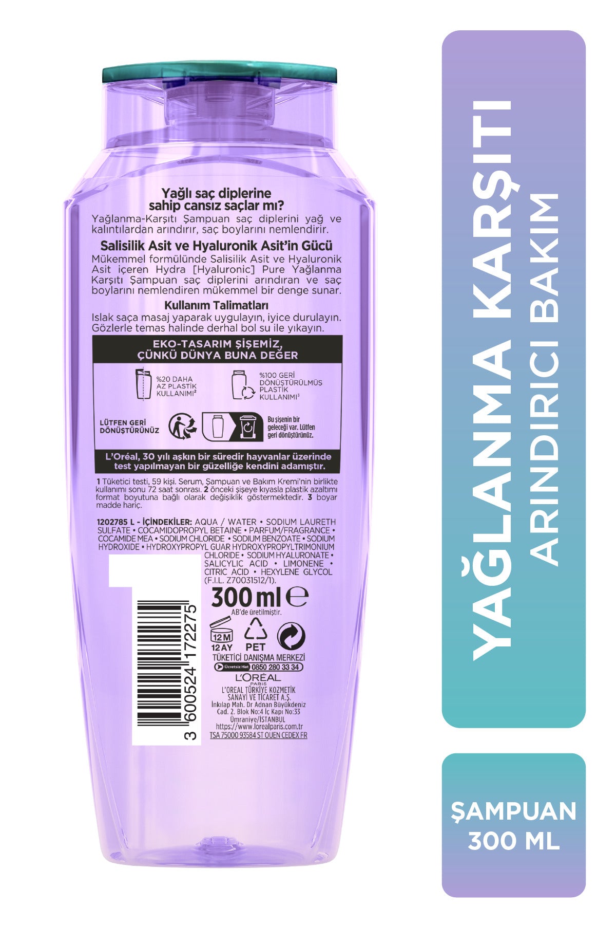Hydra [Hyaluronic] Pure Salisilik Asit İçeren Yağlanma Karşıtı Arındırıcı Şampuan 300ml