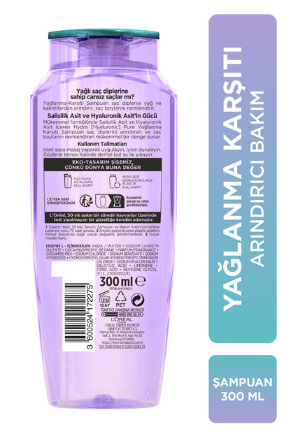 Hydra [Hyaluronic] Pure Salisilik Asit İçeren Yağlanma Karşıtı Arındırıcı Şampuan 300ml