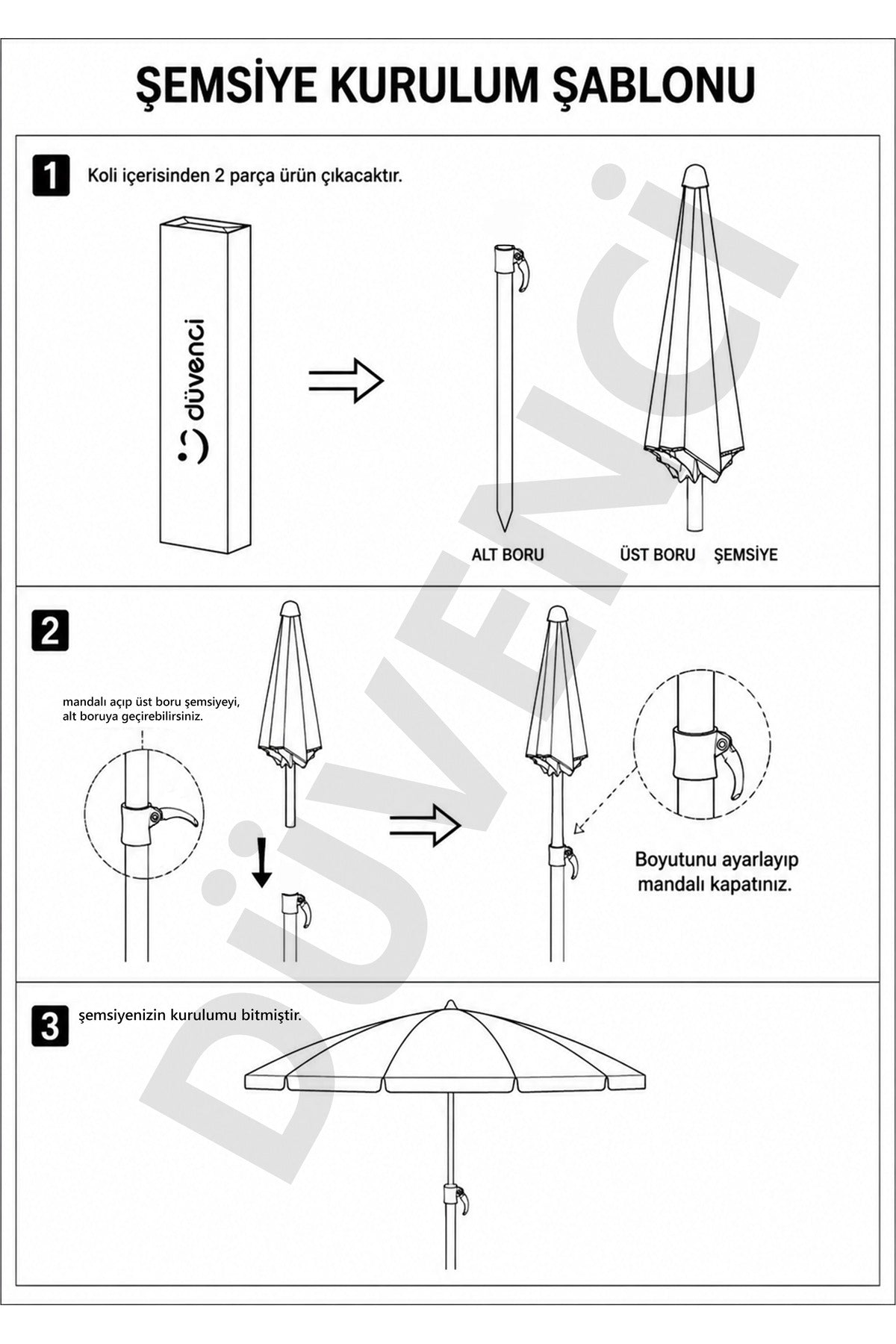 Şemsiye + Bidon + Çanta, Yaz Paketi - 2 Metre Çap ve 10 Telli Krem Renk Şemsiye