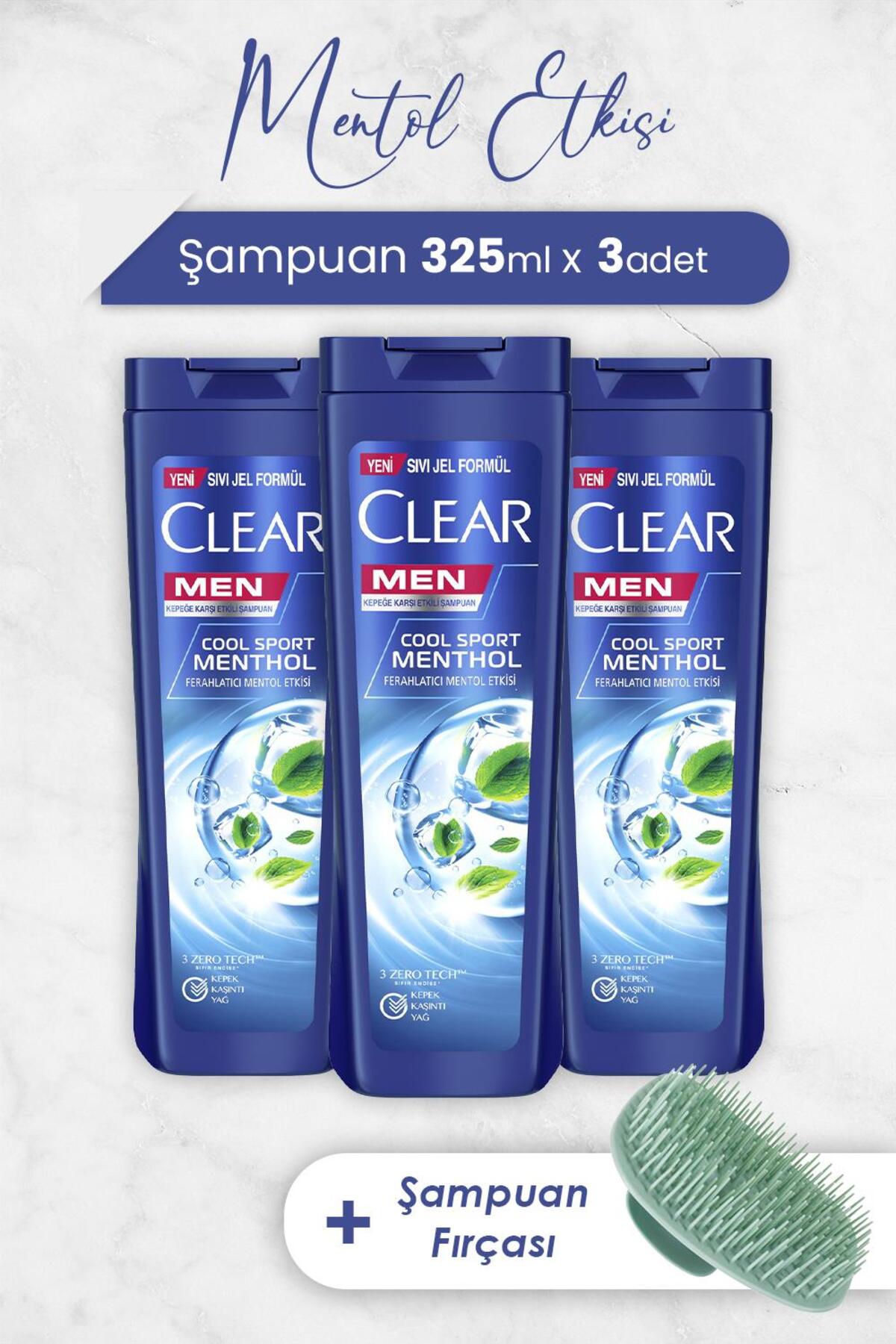 Men Ferahlatıcı Mentol Etkisi 325 ml x 3 Adet ve Şampuan Fırçası