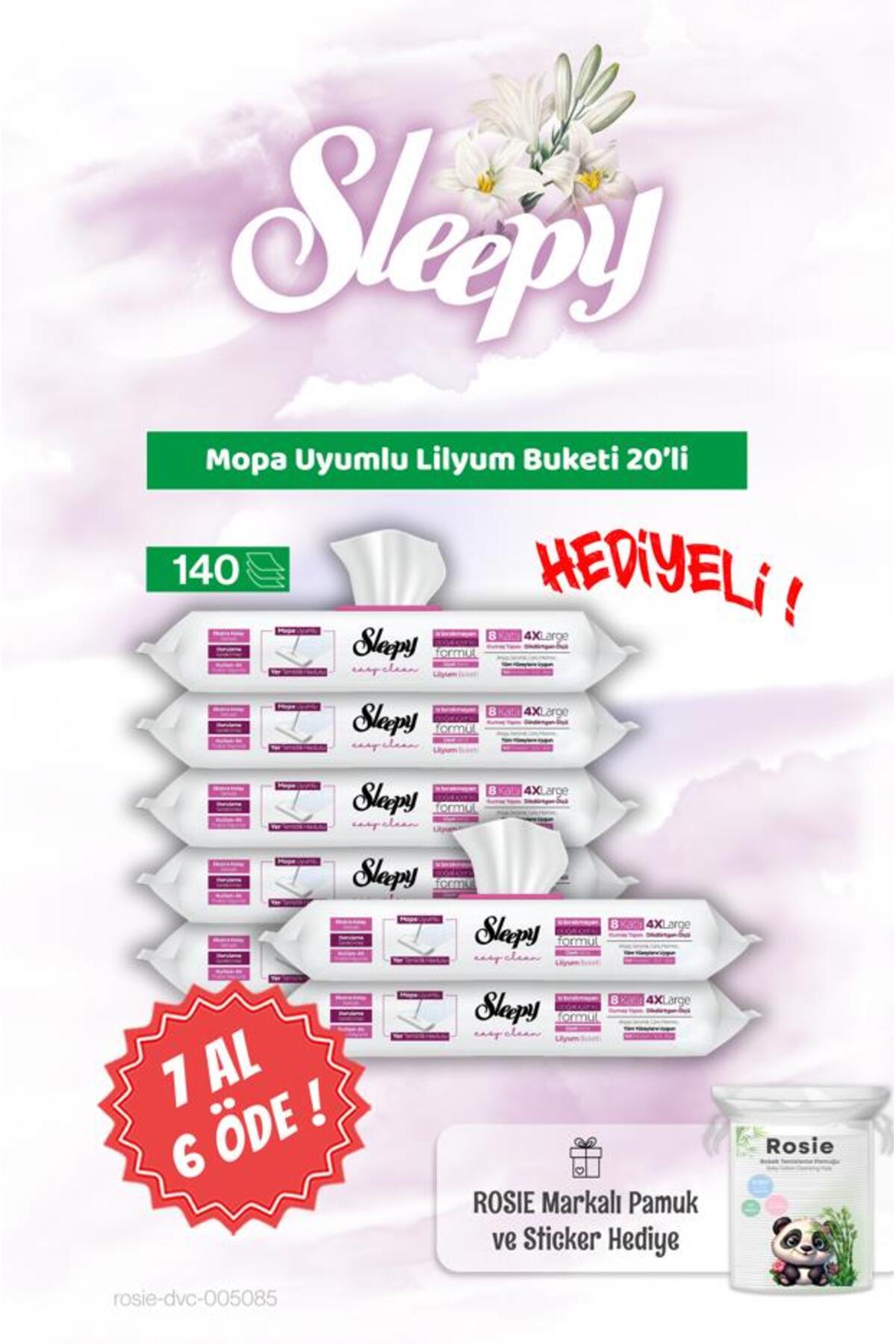 7 AL 6 ÖDE Mopa Uyumlu Lilyum Buketi 20'li ve Rosie Bebek pamuğu