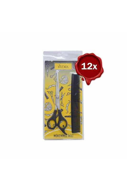 Hydra Mükemmel Ikili Profesyonel Berber Makası+tarak Set X 12