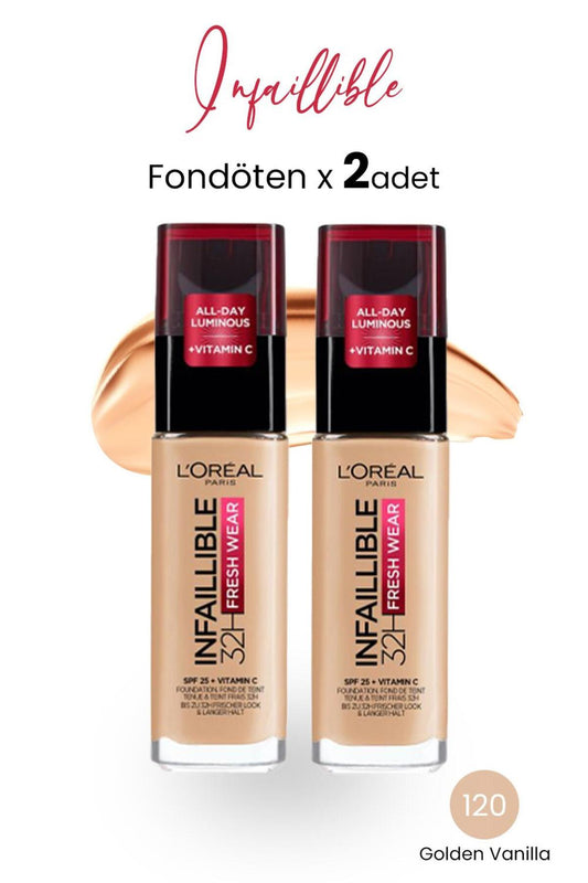 Loreal Paris Infaillible Fresh Wear 32H Fondöten SPF25 Golden Vanilla 120 x 2 Adet