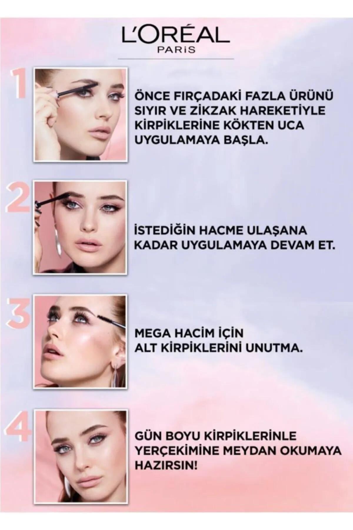 3 Adet Loreal Paris Air Volume Mega Maskara Siyah ve ROSIE Pamuk 60'lı